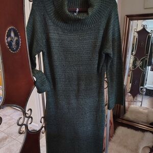 SHEIN Dark Green Cowl Neck Sweater Dress